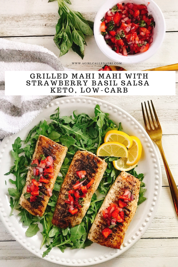 Flaky, delicious, perfectly grilled mahi mahi topped with a well-balanced salsa made with strawberries, basil, and red onion. The perfect summer dish to cure your seafood craving. Try it out today!