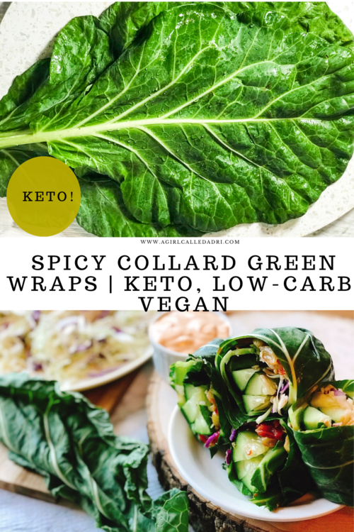 These spicy and flavorful collard green wraps are super easy to prepare. They’re keto-friendly, low-carb, raw vegan, Whole30 compliant, and paleo! They come together in under ten minutes, and under ten dollars! Use a delicious collard green to take the place of a tortilla in your favorite go-to wraps!