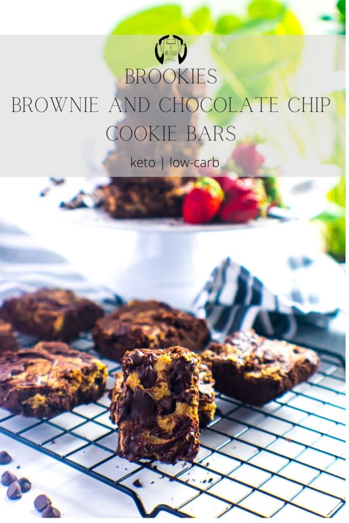 Rich, decadent, and delicious Brookies -a dessert bar consisting of a layer of brownie and a layer of cookie! Only 7 net grams of carbs per bar, making them low-carb and keto-friendly! Try the recipe out today.
