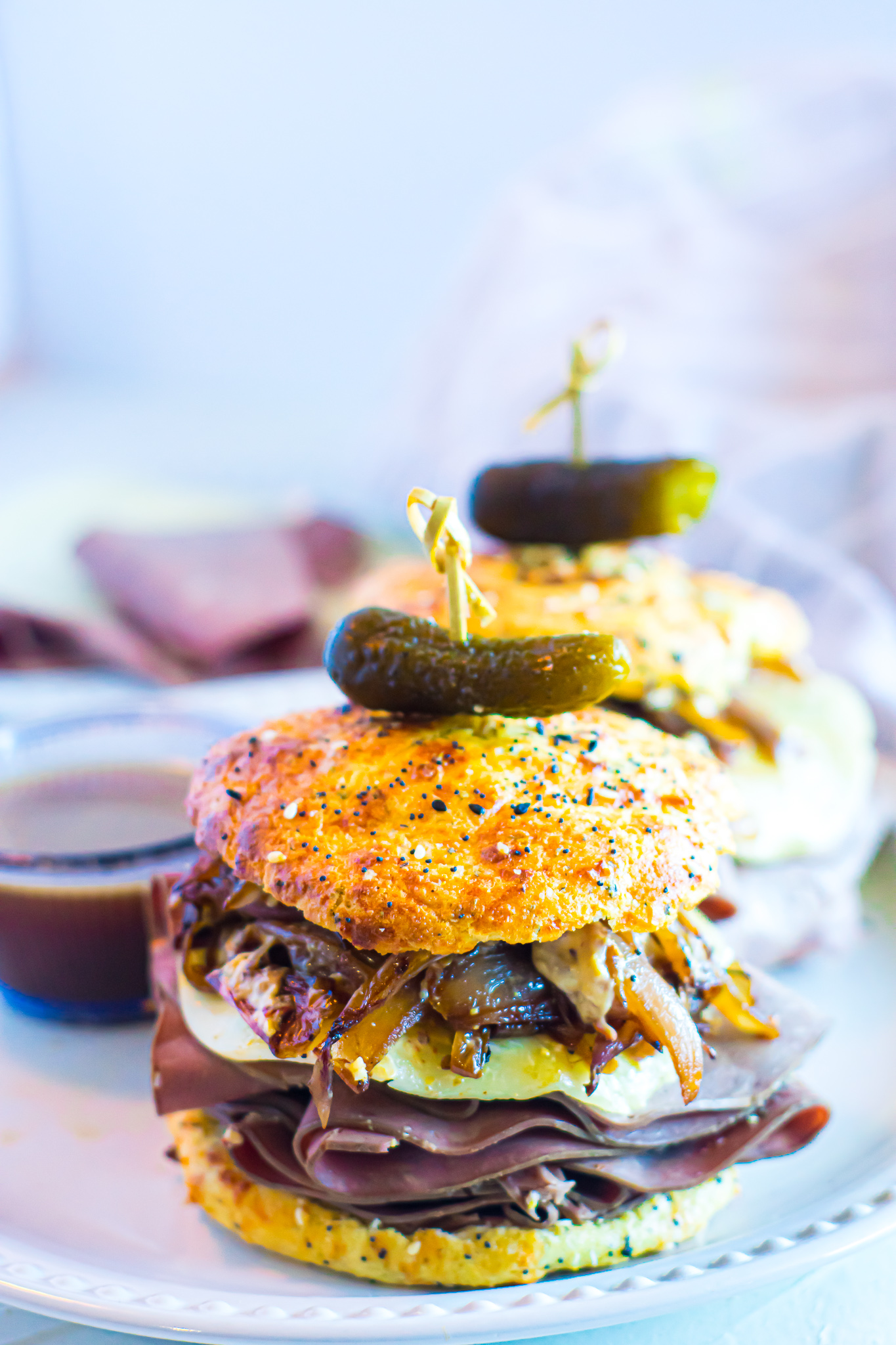 Roast Beef & Provolone Sliders with Caramelized Shallots Keto, Low