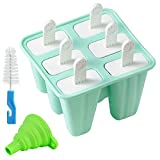 Helistar Popsicle Molds 6 Pieces Silicone Ice Pop Molds BPA Free Popsicle Mold Reusable Easy Release Ice Pop Maker with Silicone Funnel and Cleaning Brush, Green

