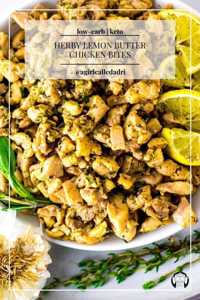 These herby lemon butter chicken bites are everything you need them to be; herby, garlicky, lemony, savory goodness and done in less than 30 minutes. They’re great in salads, wraps, pasta, or served right out of a bowl with a fork. Addictive is an understatement. Try this recipe out today!