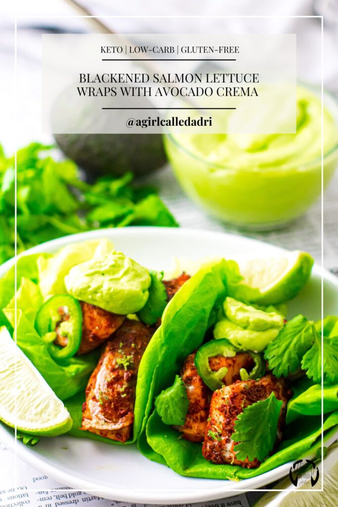 These blackened salmon lettuce wraps  with avocado crema are perfect for a quick and easy snack, lunch, or light dinner. They’re done in practically no time at all and the flavor is simply unmatched!
