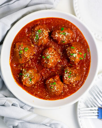 wagyu beef meatballs in a white bowl